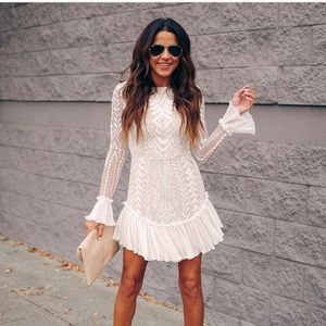 White lace pleated ruffle dress